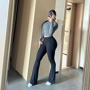 NWT Lamermaidus Flare Leggings Wide Leg High Waist Gym Workout Yoga Pant Black